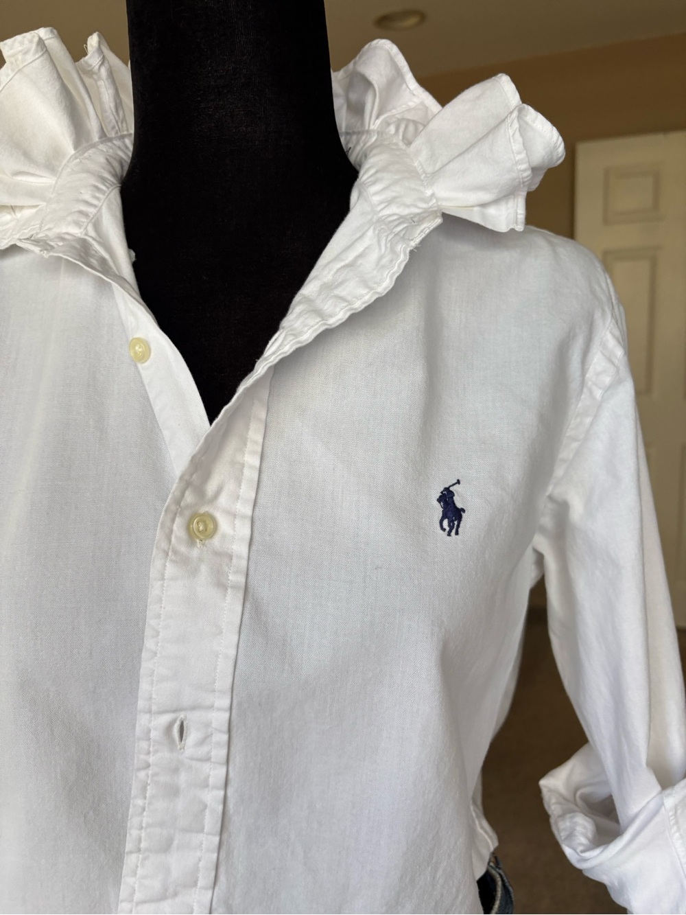Reworked Cropped Ralph Lauren Ruffle Collar Button Down Size S - Picture 3 of 12